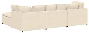 Sofá modular com pufes e almofadas tecido corduroy creme