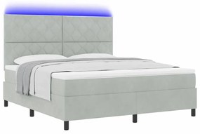 Cama Box Spring vidaXL com Colchão e Luz LED Cinza Claro 180x200 cm Ve