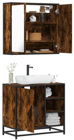 vidaXL 2 pcs conj. móveis casa de banho derivados madeira cor fumado