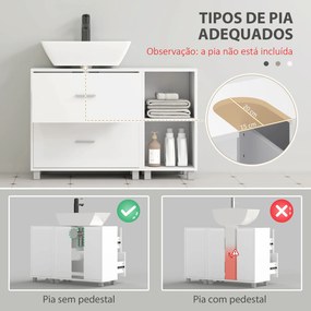 Móvel para Lavatório (NÃO INCLUIDO) de Casa de Banho com 2 Gavetas e 2 Prateleiras Abertas, para Lavatório com Pedestal, 90x30x60 cm, Branco