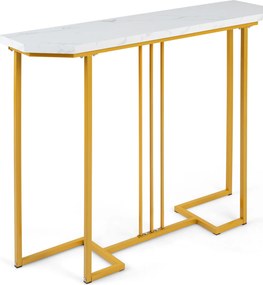 Mesa de Consola, 110 x 30 x 91 cm, Tampo com Imitação de Mármore, Natural + Branco