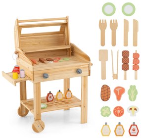 Conjunto de churrasqueira de madeira com quadro negro, pia e armário - Natural