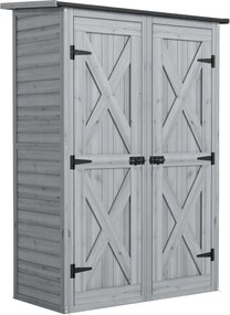 Outsunny Abrigo de Jardim de Madeira 115x53x156 cm Armário Exterior para Ferramentas com Portas Duplas Cinza | Aosom Portugal