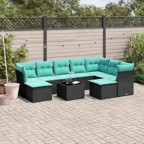 vidaXL 10 pcs conjunto de sofás p/ jardim c/ almofadões vime PE preto