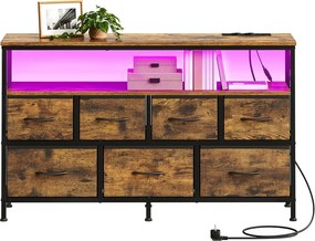 Cómoda com gavetas e  iluminação LED 30 x 113,8 x 68,1 cm castanho-preto