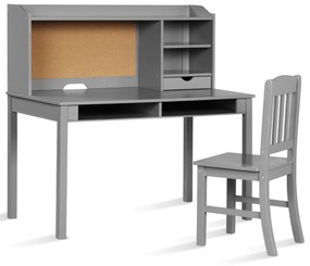 Conjunto de secretária e cadeira para crianças com Gavetas e Estantes Cinzento