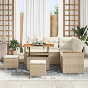 Sofá de Jardim de 8 Peças com Almofadas Bege em Rattan