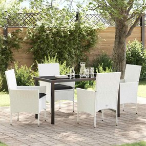 vidaXL Conjunto de Jantar de Jardim de 5 Peças com Almofadas - Branco Rattan Sintético