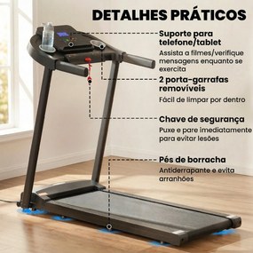 Passadeira para Casa 1-12 KM/H 1,5HP com 12 Programas Rodas Ecrã LED e Suporte para Telemóvel para Casa ou Escritório