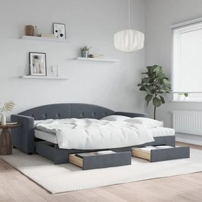 Sofá-cama c/ gavetão e gavetas 90x190 cm veludo cinzento-escuro