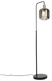 LED Candeeiro de pé inteligente preto com dourado e vidro fumê incl. Wifi A60 - Zuzanna Design