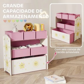 Estante Infantil para Brinquedos com 6 Caixas em Tecido Não Tecido Organizador de Brinquedos de 3 Níveis 63x30x66 cm Rosa