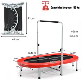 Trampolim duplo para 2 pessoas para interior com pega e almofada de segurança 154 x 90 x 92-132 cm Vermelho