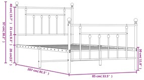 Estrutura de cama com cabeceira e pés 80x200 cm metal branco