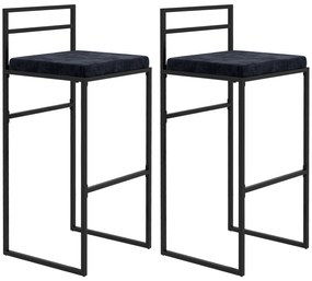 HOMCOM Lote de 2 Cadeiras de Bar Bancos Altas Almofada de Assento em Veludo Apoio para Os Pés Altura 74 cm Preto | Aosom Portugal