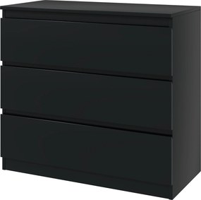 Cómoda com 3 gavetas 80 L x 39 P x 73 A cm, móvel de arrumação de linhas simples para o quarto, interior, preto