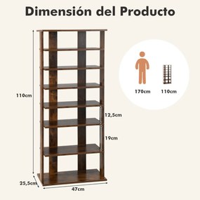 Sapateira vertical de sapatos de 7 níveis Torre de armazenamento de sapatos Estante de sapatos com várias camadas Painel extraível 47 x 25,5 x 110 cm