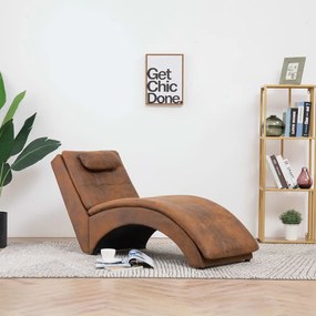 vidaXL Chaise longue com almofada camurça artificial castanho