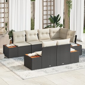 Conjunto de Sofás de Jardim vidaXL 7 Peças com Almofadas Preto Rattan