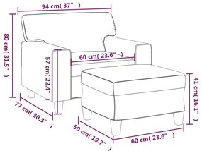 Poltrona com apoio de pés couro artificial 60 cm cinzento