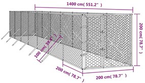 Canil de exterior 2x14x2 m aço galvanizado prateado