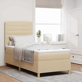 vidaXL Cama Box com Colchão Creme 90x200 cm Tecido