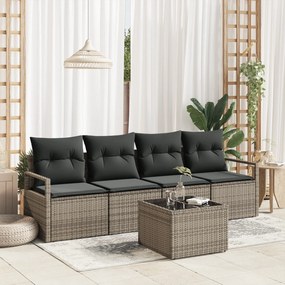 Conjunto de Sofá de Jardim de 5 Peças com Almofadas Cinza Rattan Sinté