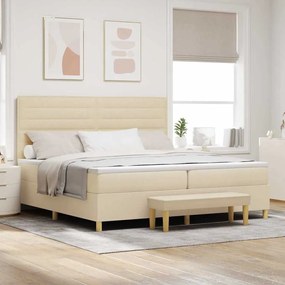 Cama Box Spring vidaXL com Colchão & Banco Creme 200x200 cm Tecido