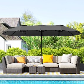 Chapéu de Sol Duplo 4x2,2 m Chapéu de Sol para Jardim com Manivela Manual Impermeável e Proteção UV30+ Cinza Escuro