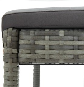 5 pcs conjunto de bar p/ jardim c/ almofadões vime PE cinzento