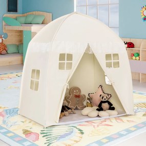 Tenda Infantil Princesa com Tapete Antiderrapante Janelas com fecho  para Uso Interno Externo 143 x 100 x 155 cm Bege