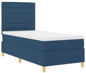 Cama Box Spring com Colchão &amp; LED Azul 100x200 cm Tecido