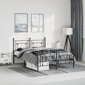 Estrutura de cama com cabeceira e pés 193x203 cm metal preto