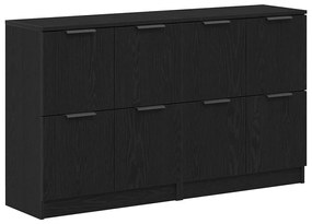 Buffets 2 pcs Madeira de Carvalho Preto 60x30x70 cm Madeira Engenharia