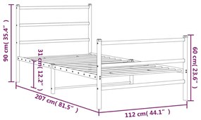 Estrutura de cama com cabeceira e pés 107x203 cm metal preto