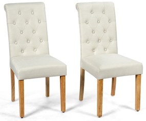 Conjunto de 2 cadeiras de jantar com encosto e assento largo com pernas de madeira e pés ajustáveis 43,5 x 61 x 100 cm bege