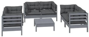 7 pcs conjunto lounge de jardim c/ almofadões pinho maciço