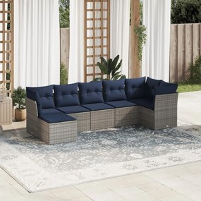 vidaXL 7 pcs conjunto sofás p/ jardim c/ almofadões vime PE cinzento