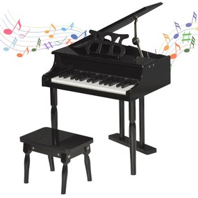 HOMCOM Mini Piano Infantil Preto com Banco 30 Teclas Suporte Partitura Música Educação Musical 52x50x49 cm | Aosom Portugal