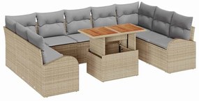 Conjunto de Jantar de 10 Peças para Jardim com Almofadas em Rattan Beg