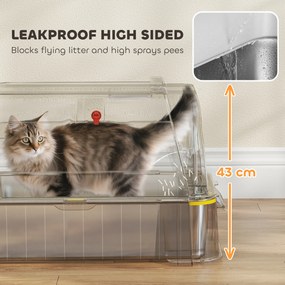 Caixa de Areia para Gatos de Aço Inoxidável XL com Tampa Articulada 180° Laterais Altas Pedal Pá 63x43x43 cm Cinzento Escuro
