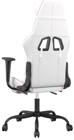 Cadeira gaming massagens c/ apoio pés couro artif. branco/rosa