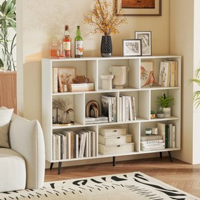 Estante de 3 níveis com 10 cubos, 4 pés de metal e dispositivo anti-capotamento para sala de estar ou escritório 100 x 24 x 107 cm branco