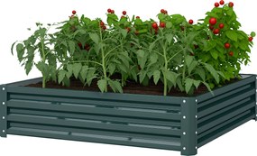 Floreira de horta quadrada em chapa de aço ondulada, 120 x 120 x 30 cm, verde escuro