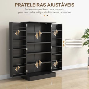 Armário de Cozinha despensaccom 2 Portas e 16 Prateleiras Armário de Cozinha Moderno com Prateleiras Ajustáveis 60x30x104 cm Preto