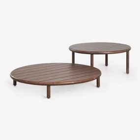 Conjunto De 2 Mesas De Centro Redondas Para Jardim Em Madeira De Acácia Olivia Castanho-acácia Escuro & Castanho-acácia Escuro - Sklum