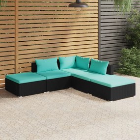 vidaXL 5 pcs conjunto lounge de jardim c/ almofadões vime PE preto