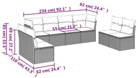 8 pcs conj. sofás jardim c/ almofadões vime PE cinzento-claro