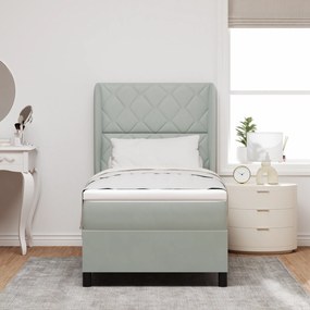 Cama Box Spring com Colchão Cinza Claro 90x200 cm Veludo