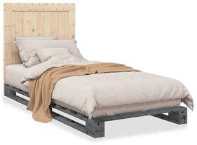 Estrutura de cama com cabeceira 90x200 cm pinho maciço cinzento